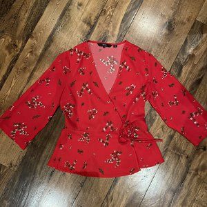 Vero Moda red long sleeve wrap around top